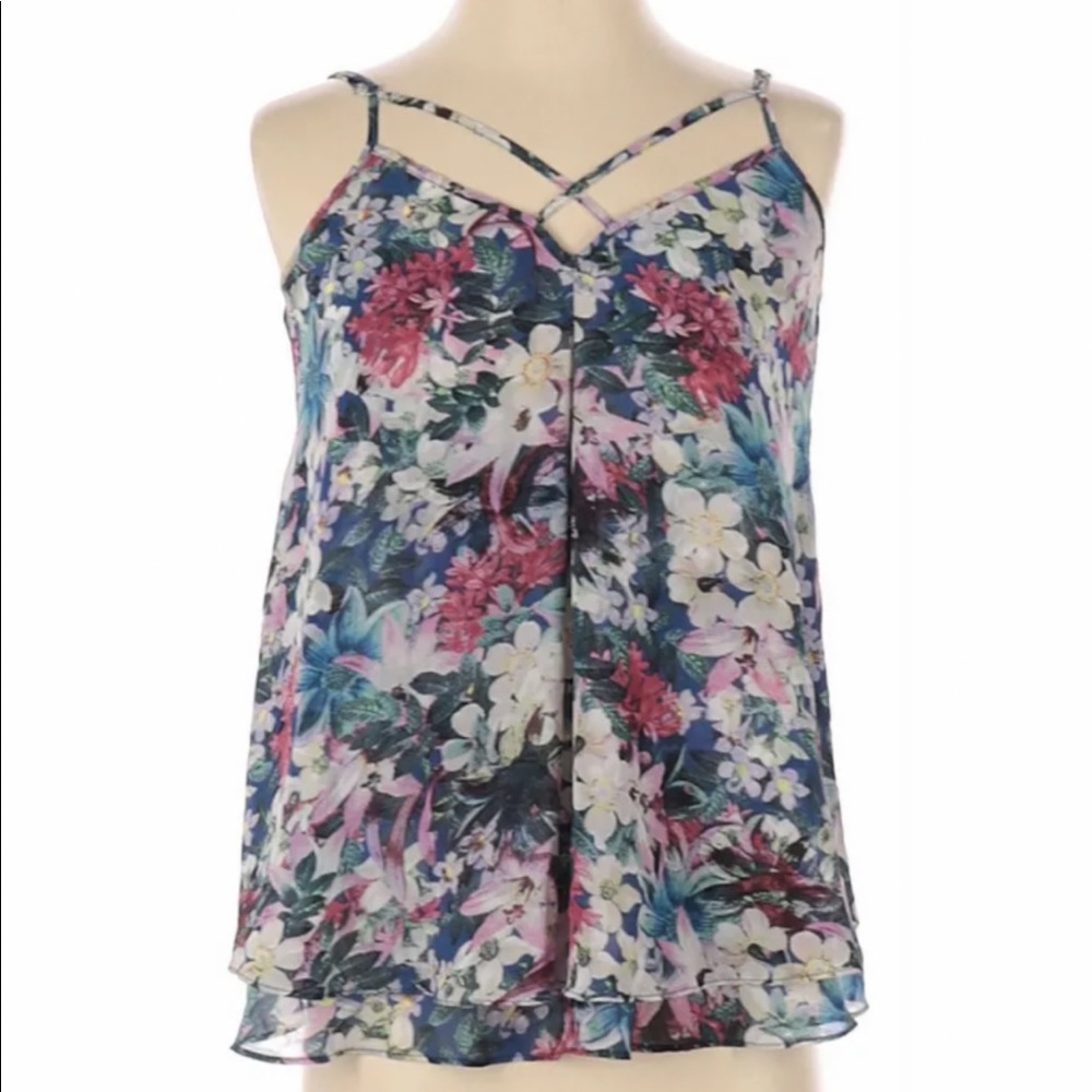 GUESS Women's Blue and Pink Floral Flowy Tank Top